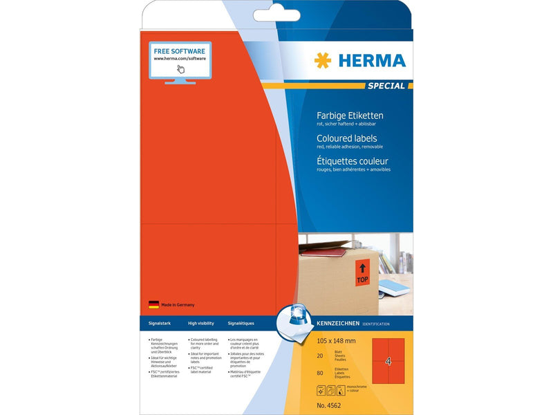 HERMA Coloured labels A4 105 x 148 mm red removable