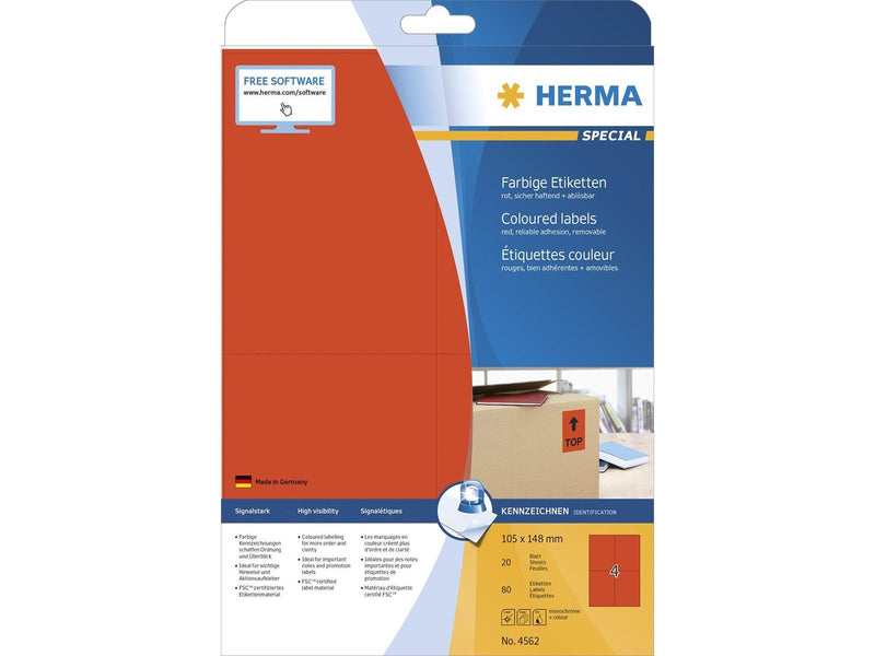 HERMA Coloured labels A4 105 x 148 mm red removable