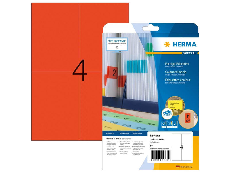 HERMA Coloured labels A4 105 x 148 mm red removable