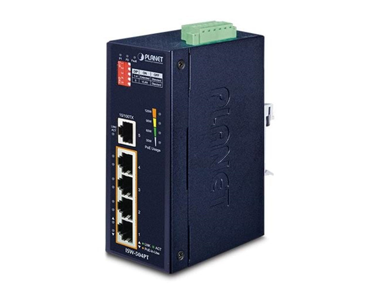 PLANET ISW-504PT Industrial 5-Port 10/100TX Ethernet Switch with 4-Port 802.3at PoE+