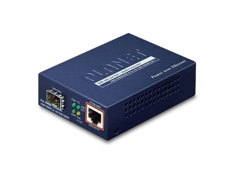 PLANET GTP-805A 100/1000BASE-X to 10/100/1000BASE-T PoE+ Media Converter