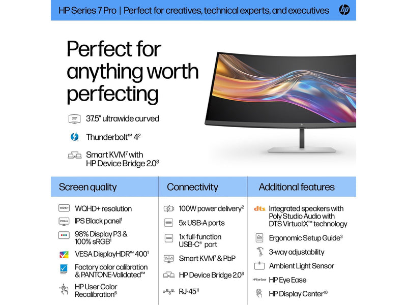 38" HP 738pu Series 7 Pro - 3840x1600 (WQHD+) - 60Hz - IPS Black - 100W USB-C