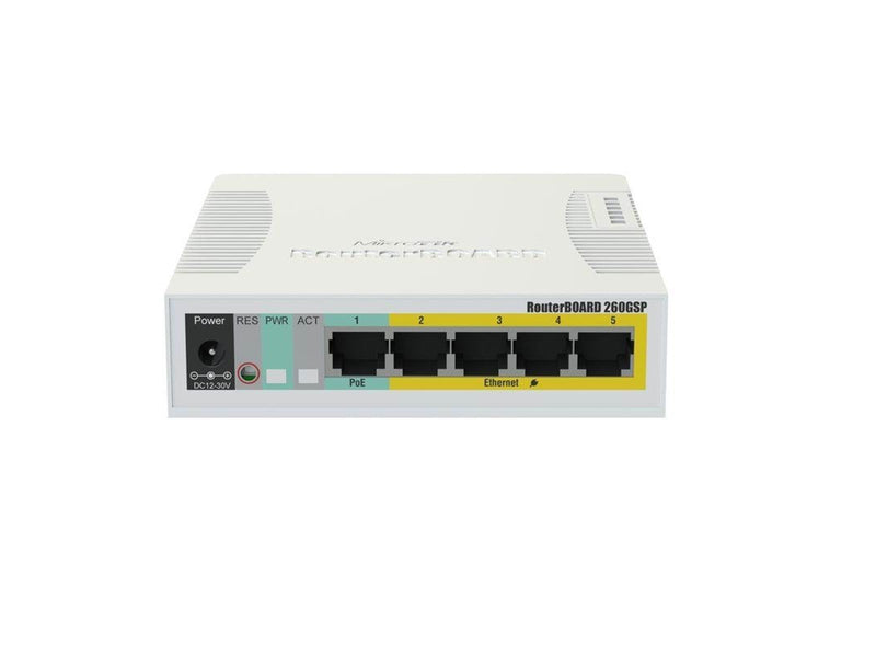MikroTik RouterBOARD RB260GSP 5x Gigabit PoE out Ethernet Smart Switch SFP cage plastic case SwOS