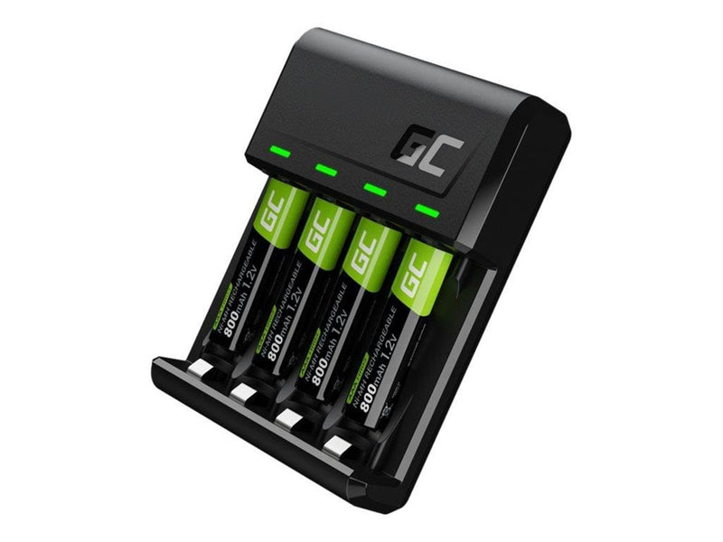 Green Cell VitalCharger battery charger - 0.5 Watt - with 4 x AA NiMH 800 mAh rechargeable batteries