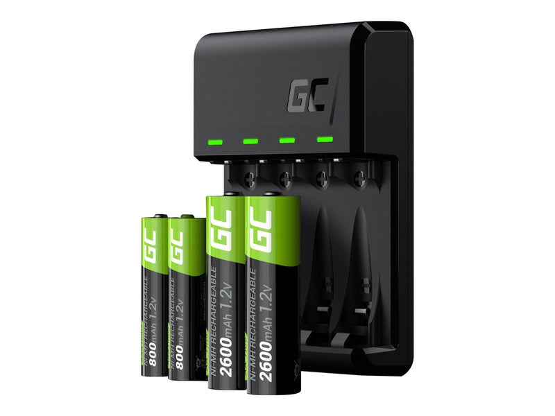Green Cell VitalCharger battery charger - 0.5 Watt - with 4 x AA NiMH 800 mAh rechargeable batteries