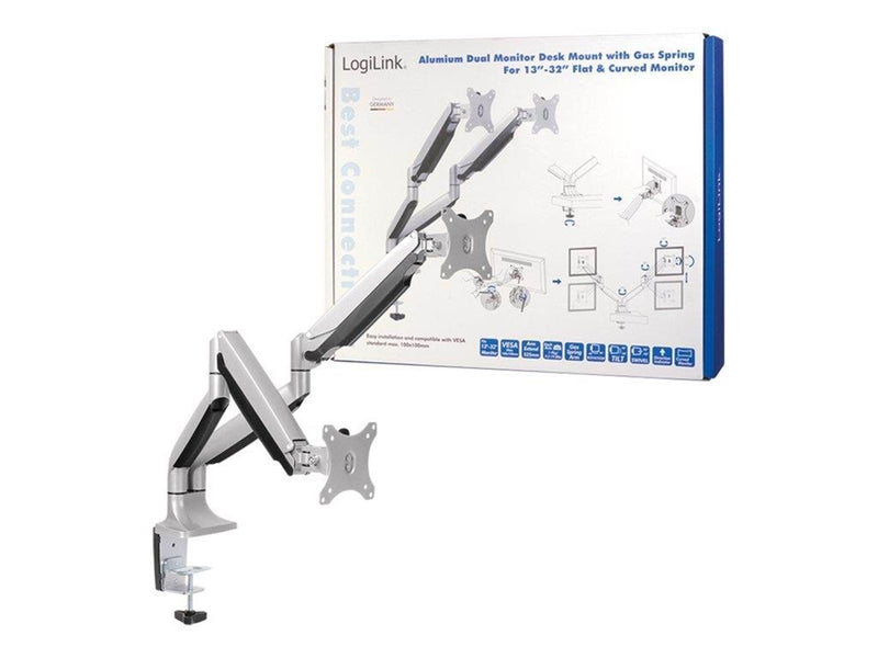 LogiLink Dual monitor mount 13–32" aluminum gas spring