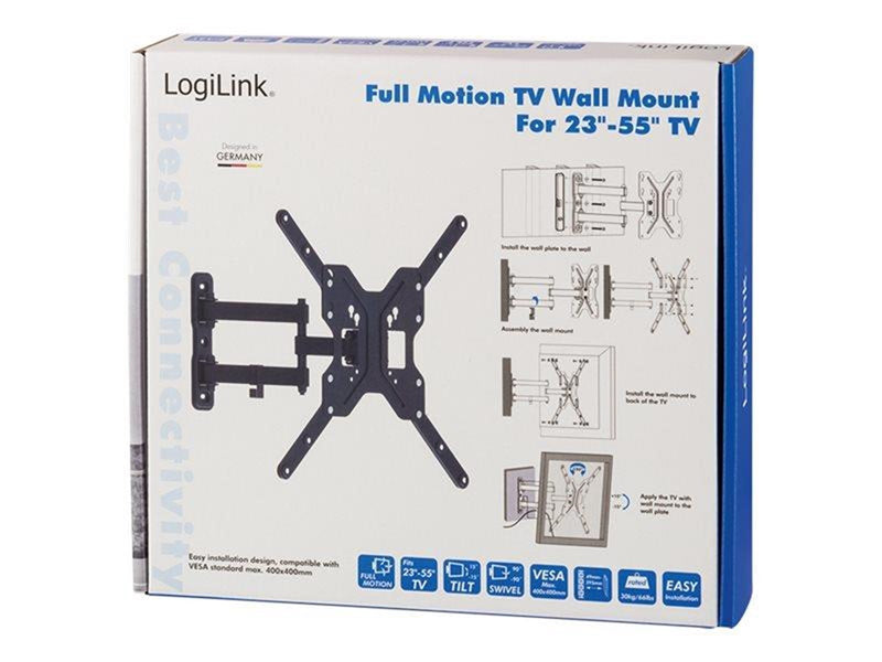 LogiLink TV wall mount 23–55" tilt swivel 30 kg max. 30 kg 55" 100 x 100 mm