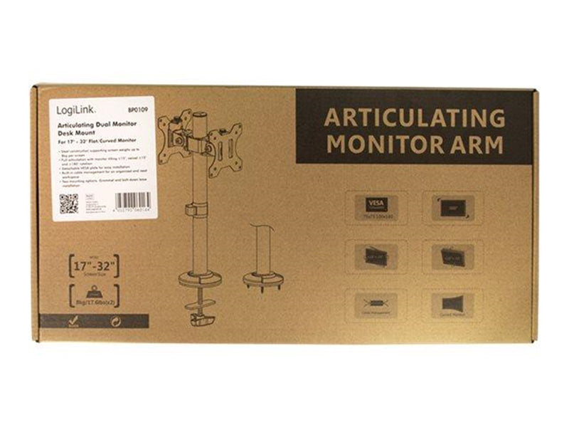 LogiLink Dual monitor mount 17–32" steel curved screens