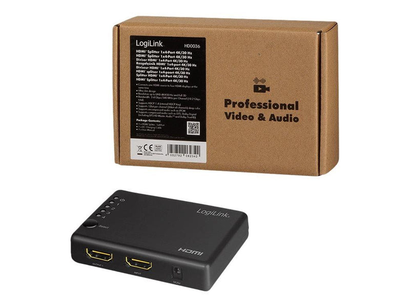 LogiLink HDMI splitter 1x4-Port 4K/30 Hz HDCP CEC slim