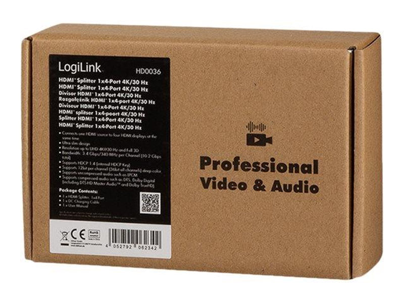 LogiLink HDMI splitter 1x4-Port 4K/30 Hz HDCP CEC slim