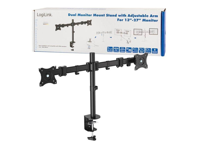 LogiLink Dual monitor mount 13–27" steel arm length: each 428 mm