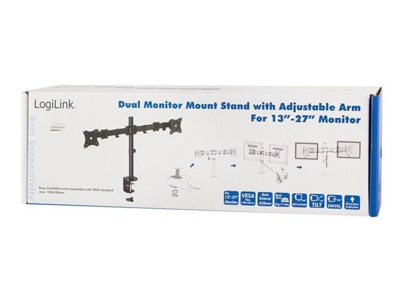 LogiLink Dual monitor mount 13–27" steel arm length: each 428 mm
