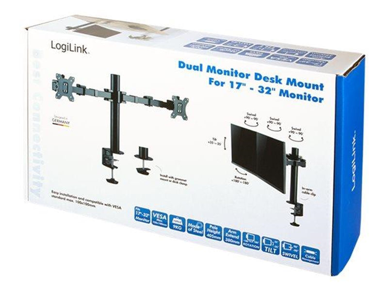 LogiLink Dual monitor mount 17–32" arm length: adjustable