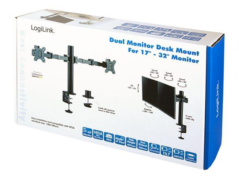 LogiLink Dual monitor mount 17–32" arm length: adjustable