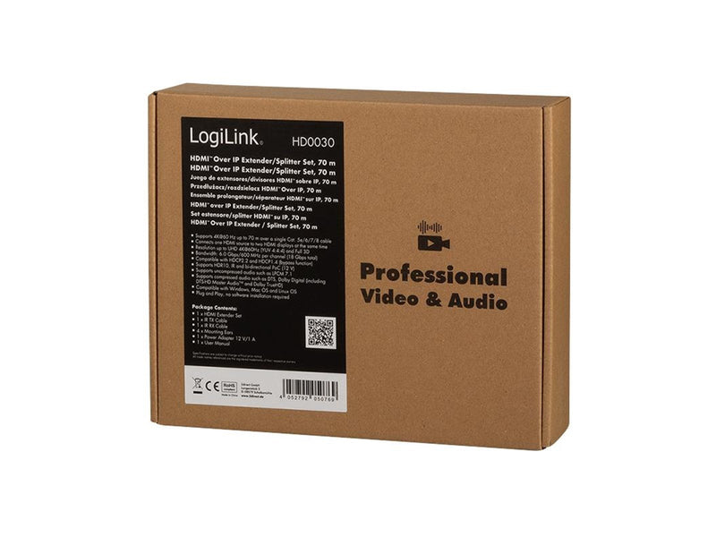 LogiLink HDMI extender/splitter set over IP 70 m 1x2-Port.4K/60 Hz.HDR.IR.POC