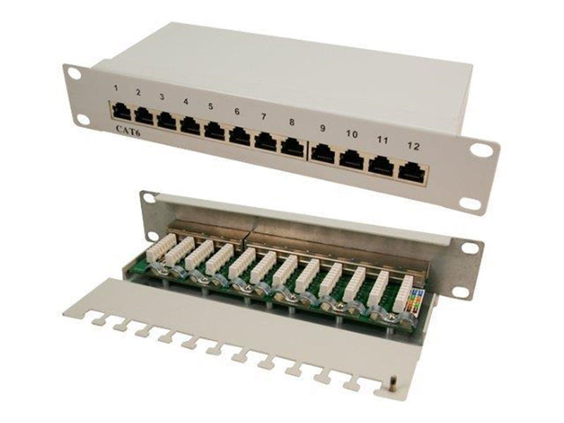 LogiLink Cat.6 Patch Panel 12 ports shielded 10 inch rack mount light grey