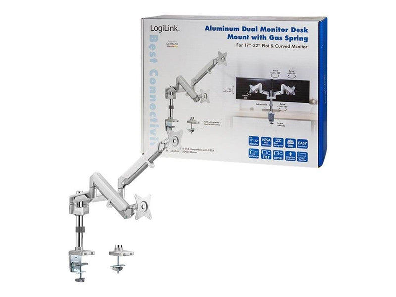 LogiLink Dual monitor mount 17–32" aluminum curved screens