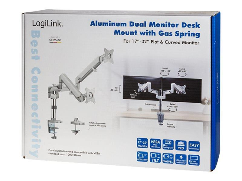LogiLink Dual monitor mount 17–32" aluminum curved screens