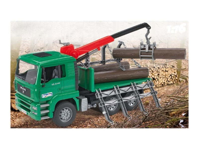 Bruder MAN TGA Timber truck with loading crane and 3 trunks