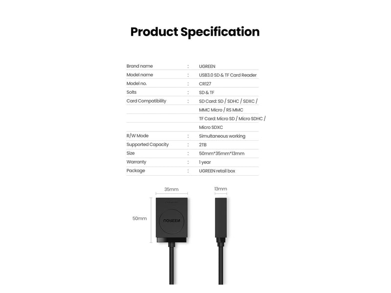 UGREEN 2-in-1 USB-A SD/TF Card reader
