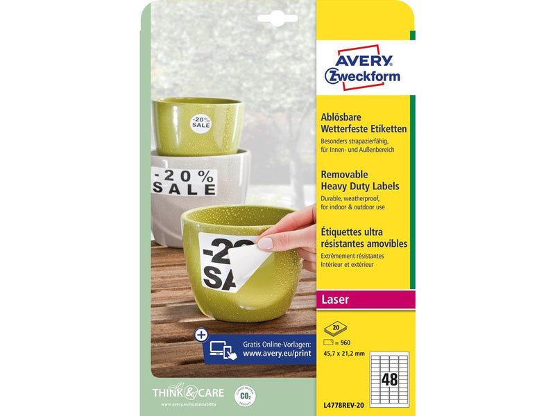 Avery Heavy duty labels removable white suitable for in- and outdoor use (-20oC to +80oC)