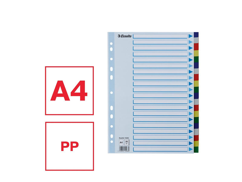 Esselte Faneblad  PP A4 20-delt flerfarve