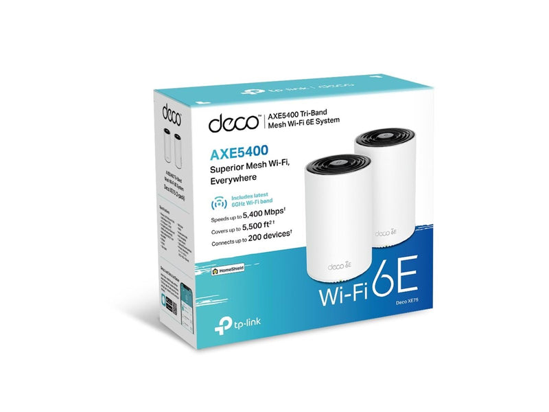 TP-Link Deco XE75 (2-PACK) AXE5400 Tri-Band Mesh Wi-Fi 6E System - Wireless router 802.11a/b/g/n/ac/ax (Wi-Fi 6E)