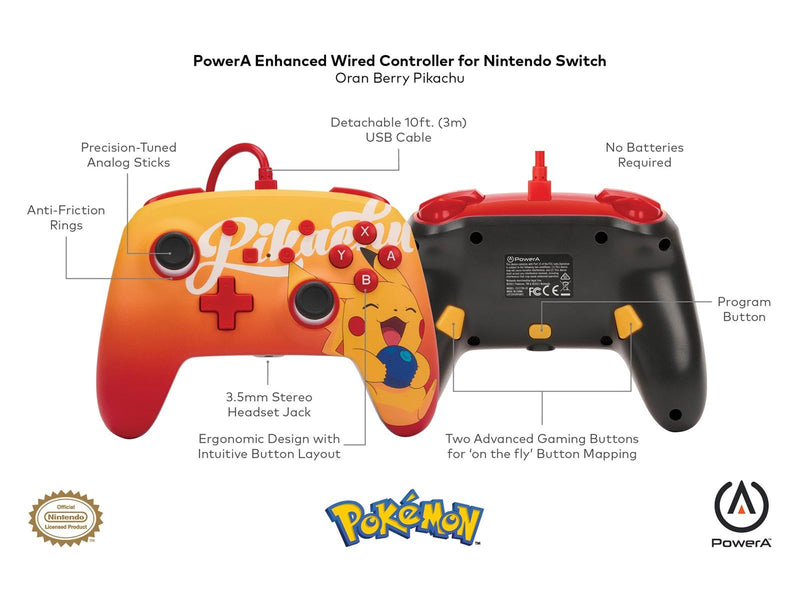 PowerA Enhanced Wired Controller for Nintendo Switch - Oran Berry Pikachu - Wired Controller - Nintendo Switch