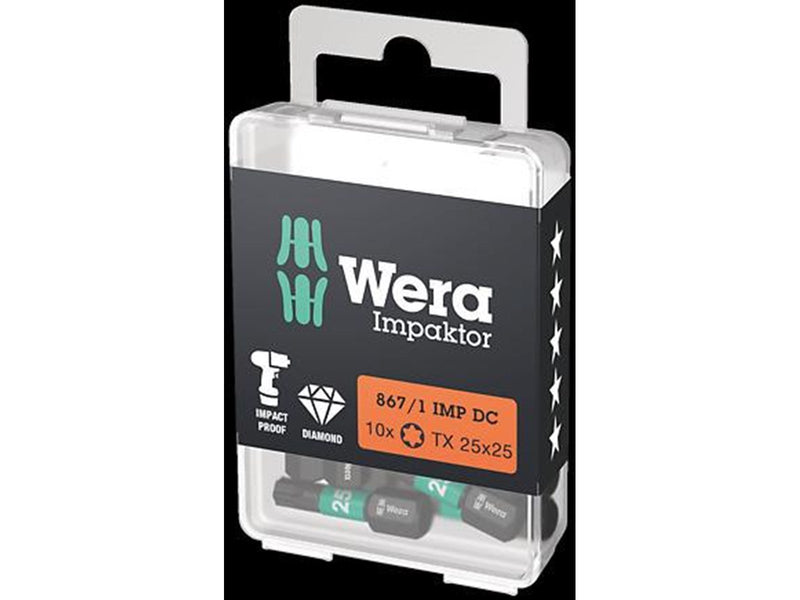 Wera 867/1 IMP DC TORX® DIY Impaktor bits. 10x TX 20x25 mm