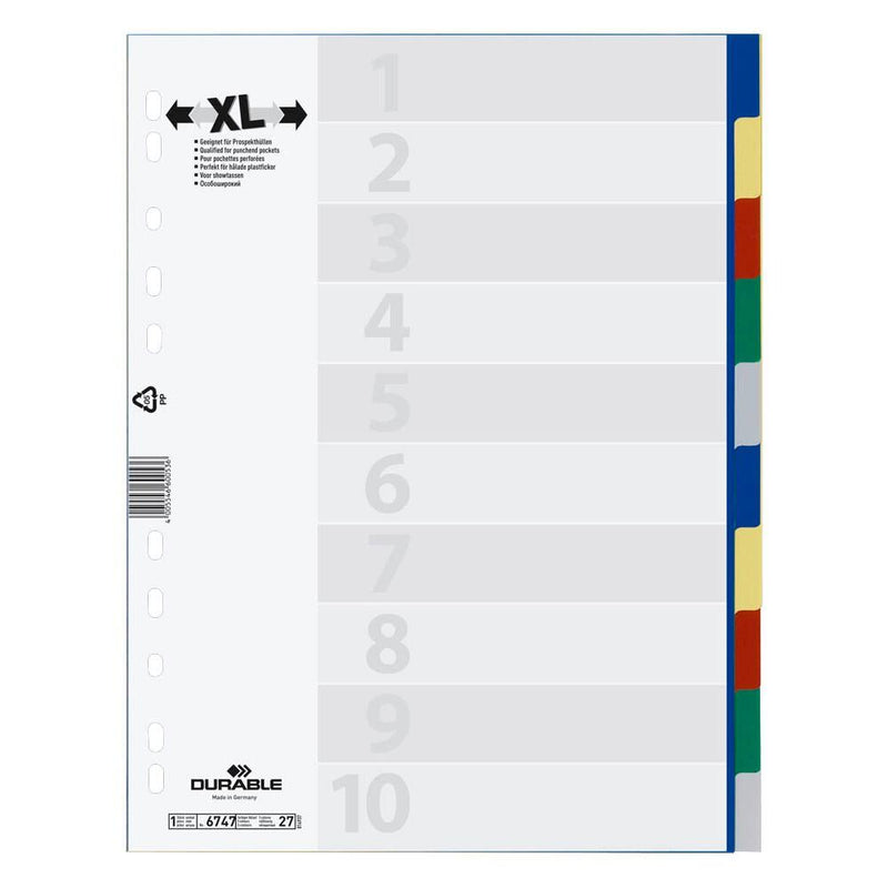 DURABLE Ordnerregister Vollformat, Überbreite blanko 10-teilig - 1 Satz