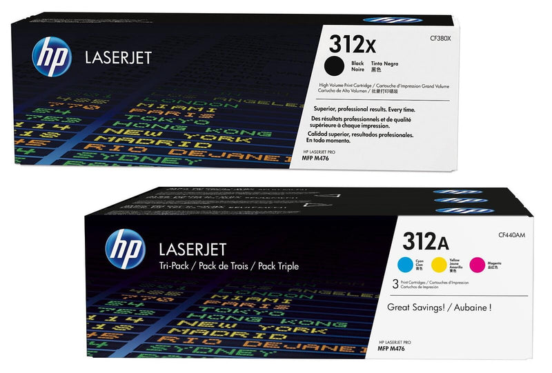 HP Original 312X/ 312A Toner 4er Set schwarz hohe Kapazität, cyan, magenta, gelb