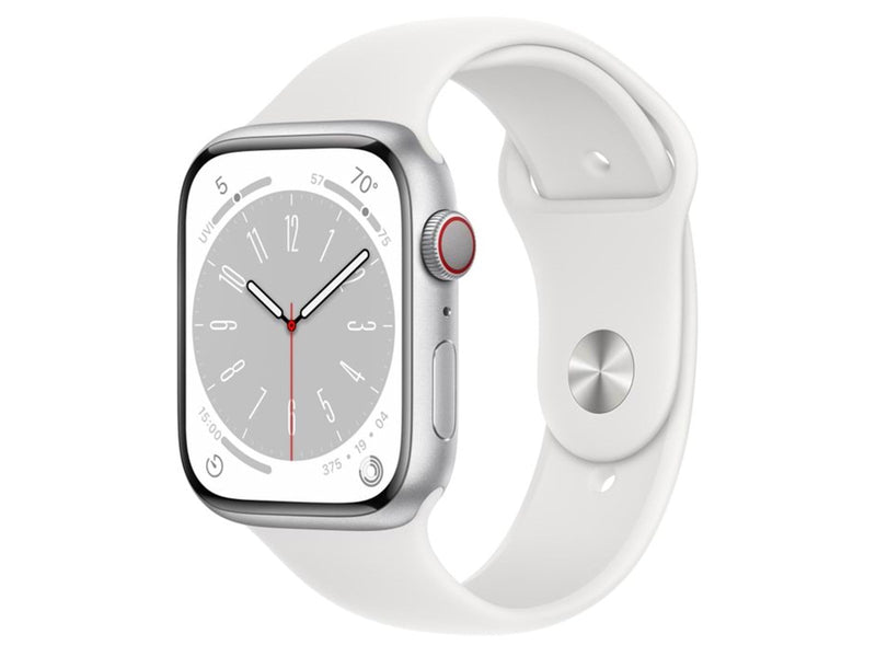 Apple Watch Series 8 GPS + Cellular 45mm Silver Aluminium Case with White Sport Band