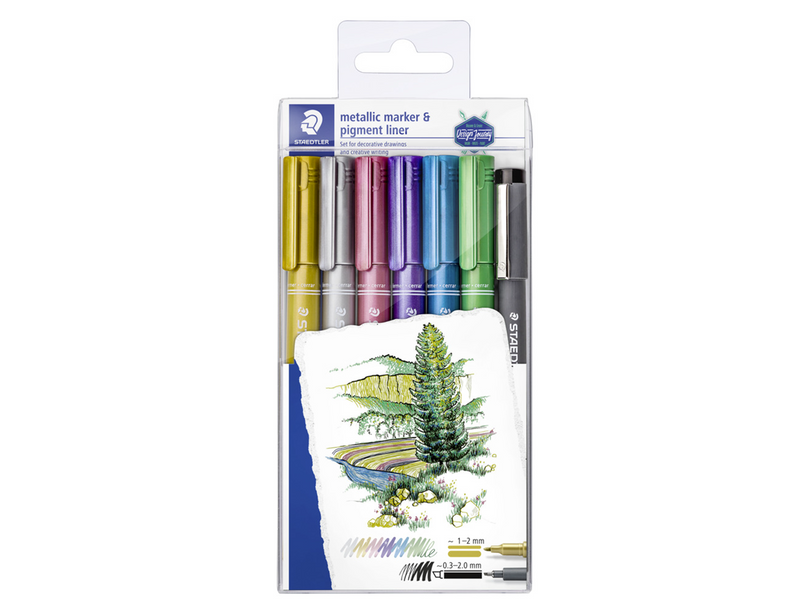 Staedtler Metallic pen 6 pcs & 1pigment liner