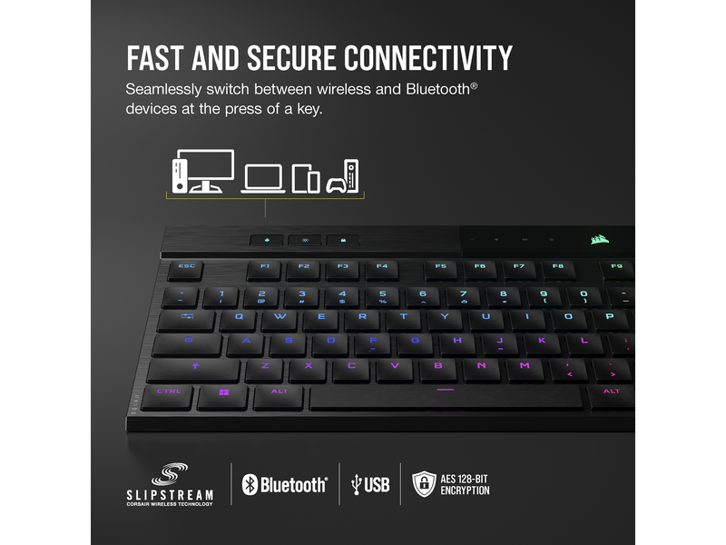 Corsair K100 Air Wireless RGB - MX Ultra Low Profile Tactile - US - Gaming Tastaturen - Englisch - US - Schwarz