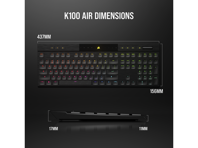 Corsair K100 Air Wireless RGB - MX Ultra Low Profile Tactile - US - Gaming Tastaturen - Englisch - US - Schwarz