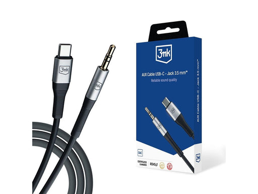3mk AUX minijack 3.5 mm / USB-C cable - silver