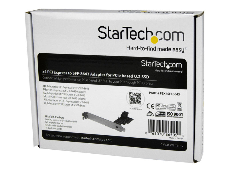 StarTech.com X4 PCI Express to SFF-8643 Adapter for PCIe NVMe U.2 SSD