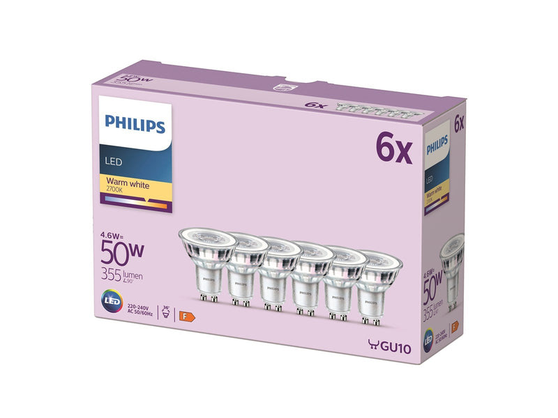 Philips LED-Lampe LEDClassic 4.6W/827 (50W) 6-pack GU10