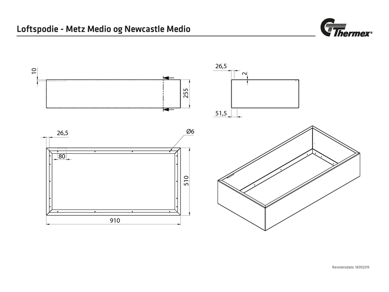 THERMEX Ceiling podium, 900 mm, High w/recirculation (height 255 mm), White