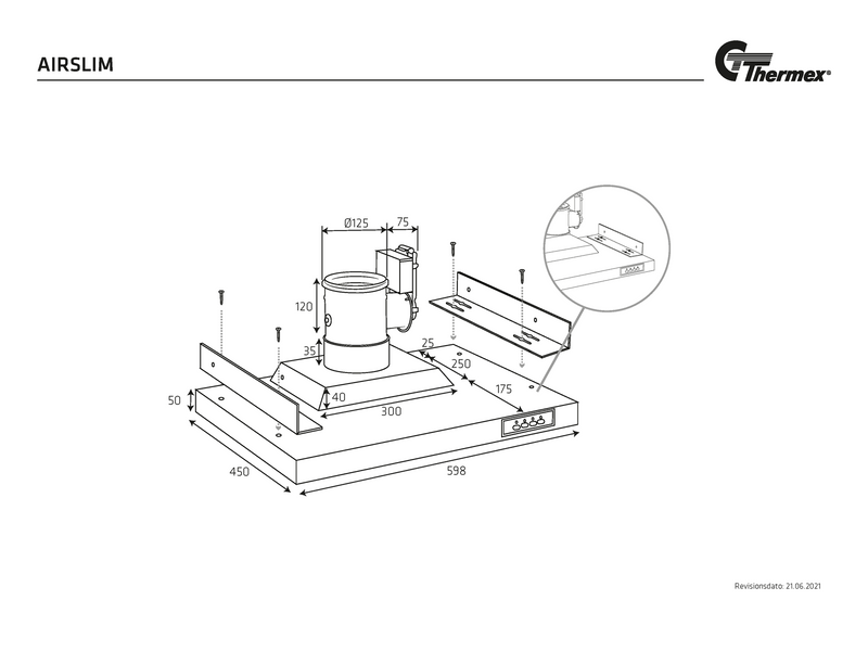 THERMEX Airslim, 600 mm, Central ventilation, White