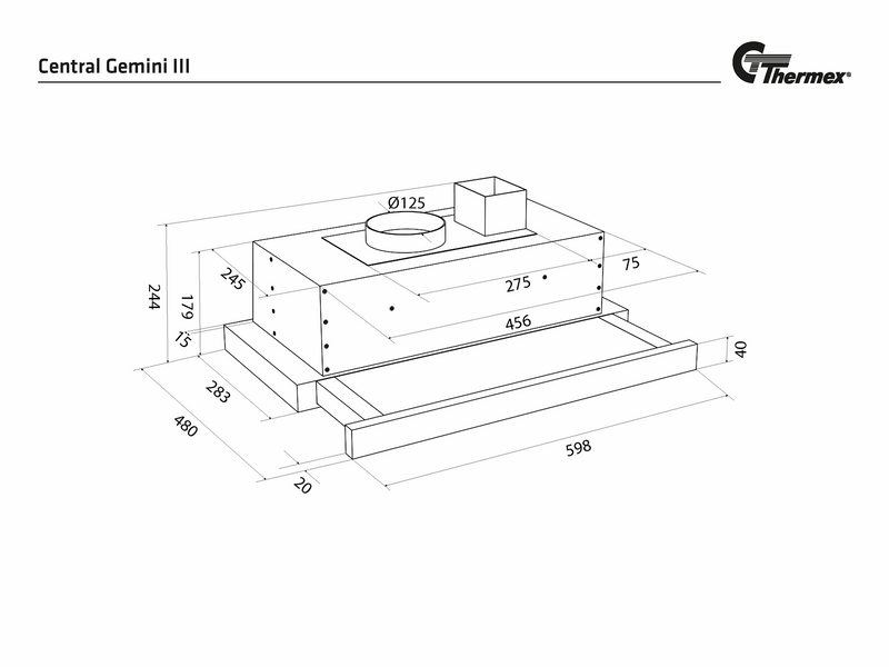 THERMEX Gemini III for central ventilation, 600 mm, With switch, White