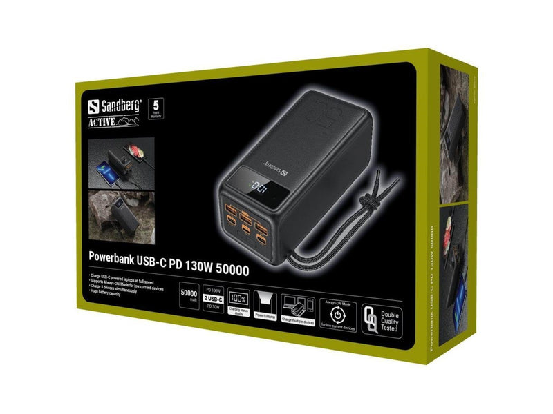 Sandberg Powerbank USB-C PD 130W 50000 mAh Powerbank (Akku) - schwarz - 50000 mAh