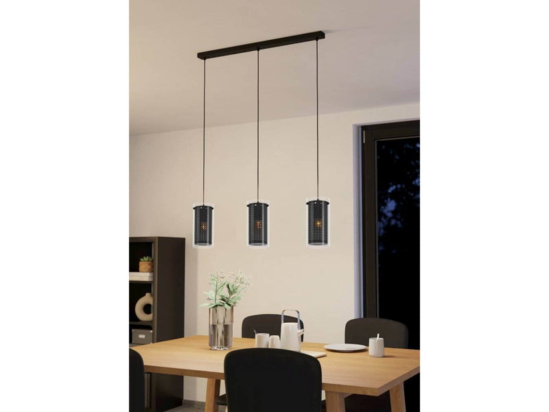EGLO PINTO TEXTIL 1 long table pendant 3L E27 black/clear/cut-out