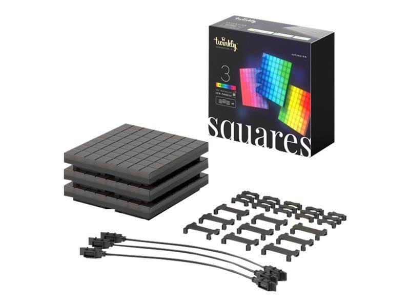 Twinkly Squares Extension Pack – 3 App-controlled LED Panels with 64 RGB Pixels. Black.