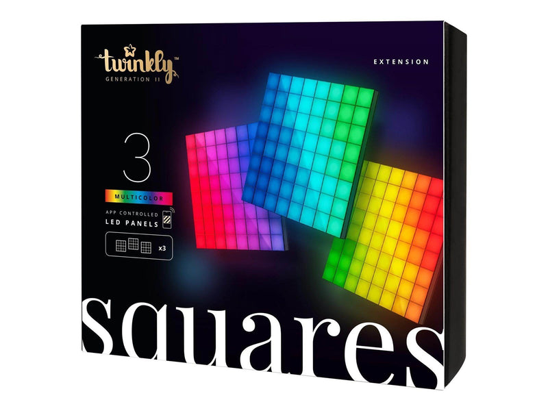 Twinkly Squares Extension Pack – 3 App-controlled LED Panels with 64 RGB Pixels. Black.