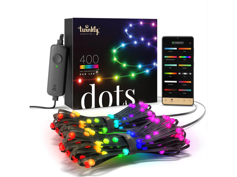 Twinkly Dots – 400 App-controlled RGB LEDs. 20 Meters. Black Wire.