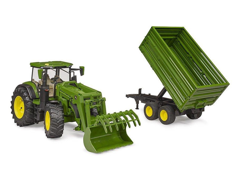 Bruder John Deere 7R 350 with frontloader and tandemaxle tipping trailer