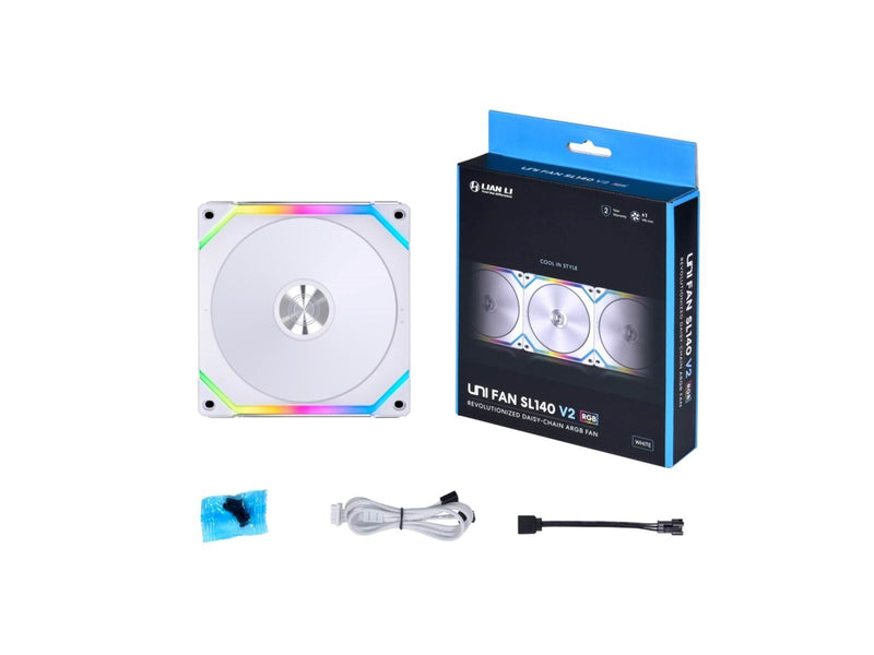 Lian Li UNI FAN SL140 V2 - Gehäuselüfter - 140mm - Weiß mit RGB-Beleuchtung - 29 dBA