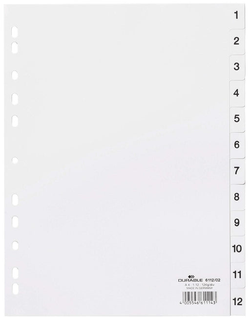 DURABLE Ordnerregister A4 nummeriert - 12-teilig - weiß