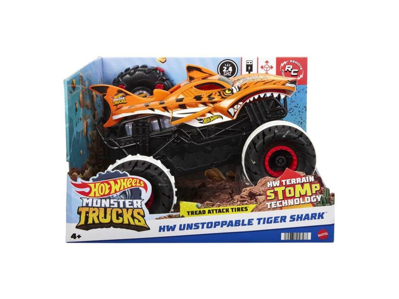 Hot Wheels Monster Trucks Remote Control Car 1:15 Scale Tiger Shark RC With All-Terrain Wheels